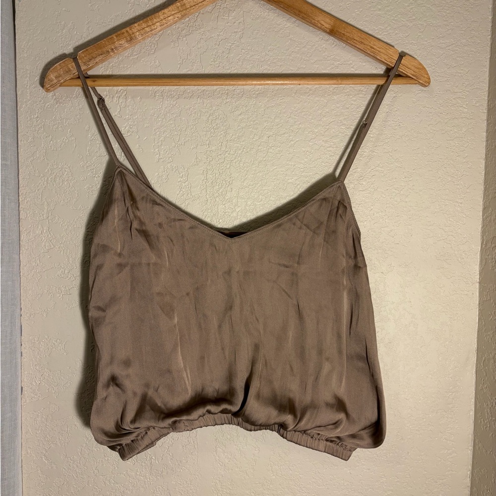 Women's Taupe Satin Spaghetti Strap Tank Top